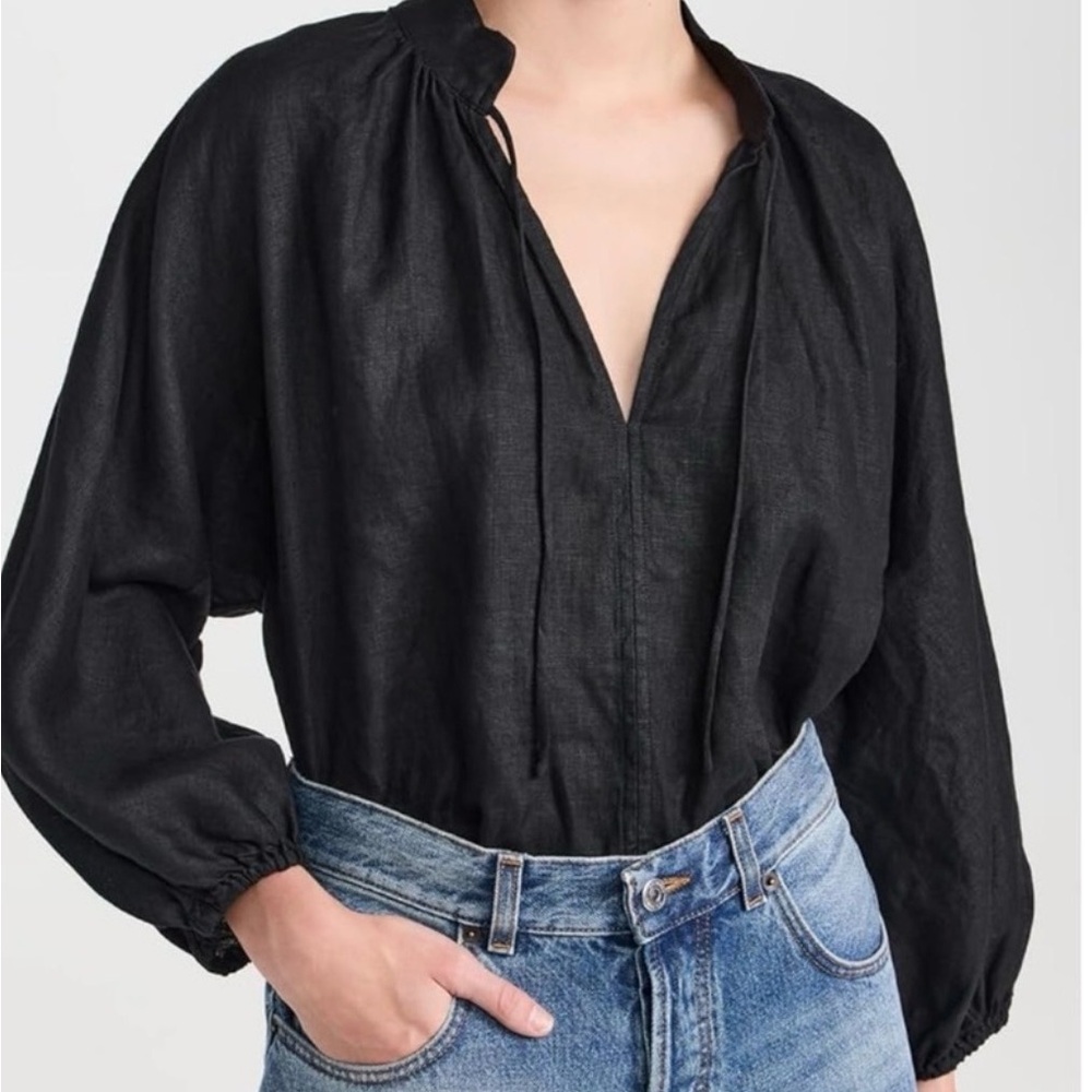 AYR Black the good aura linen popover blouse